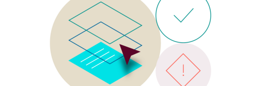 Illustration of a data sheet next to a checkmark and a warning symbol